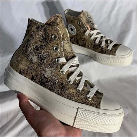 Converse CTAS High Top Lift Platform Shoes in Crushed Gold and White - Picture 2 of 6